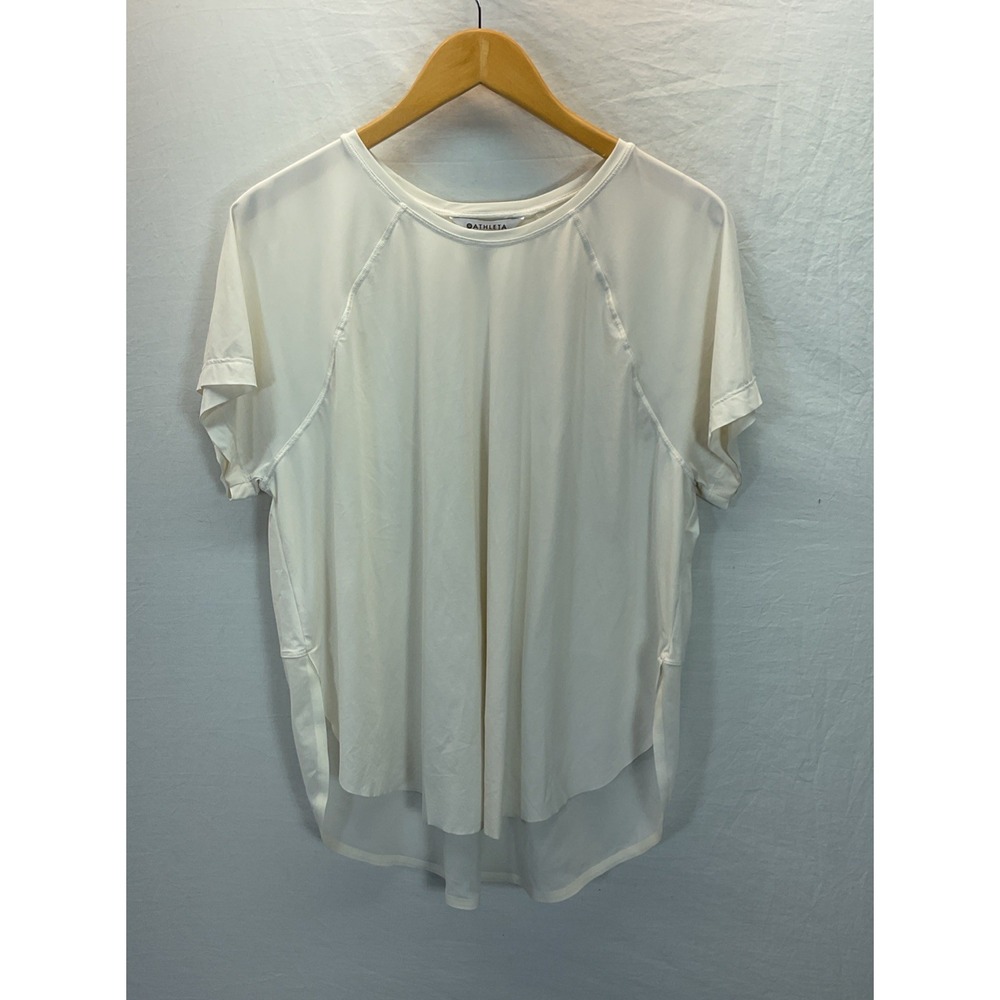 Athleta XL Ivory T Shirt Performance Wear Sporty Gym Athletic semi sheer